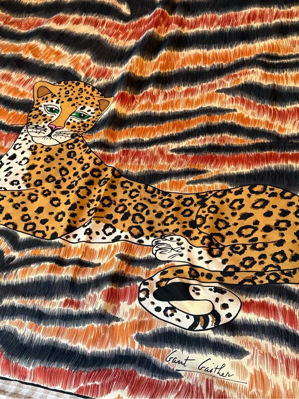 Vintage Gant Gaither 100% silk scarf with cheetah graphic